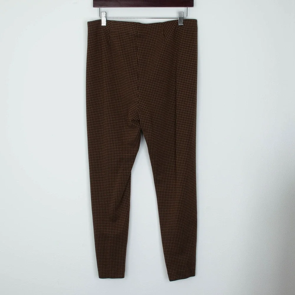 J Jill Womens Ponte Leggings Brown Black Gingham Size L Pull‎ On Stretch Office